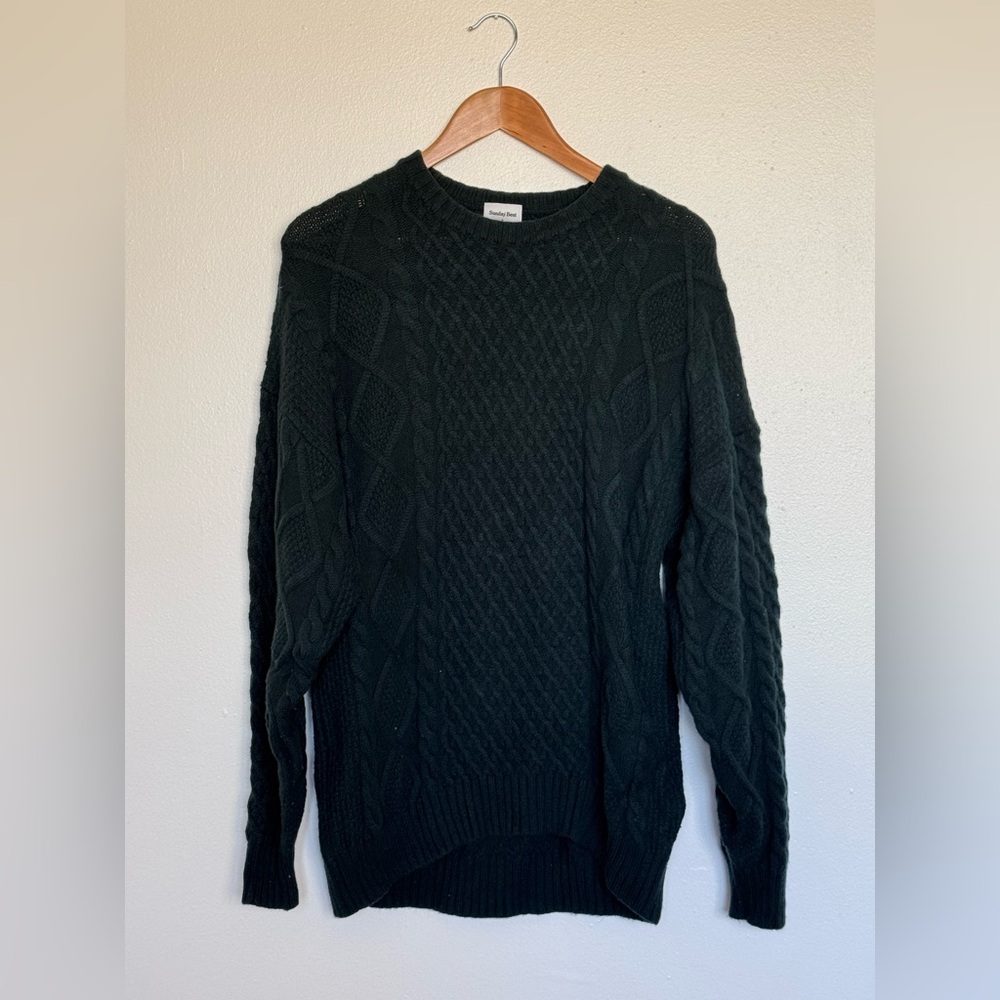 Sunday Best Cable Knit Sweater Forest Green Size S Cozy Crewneck